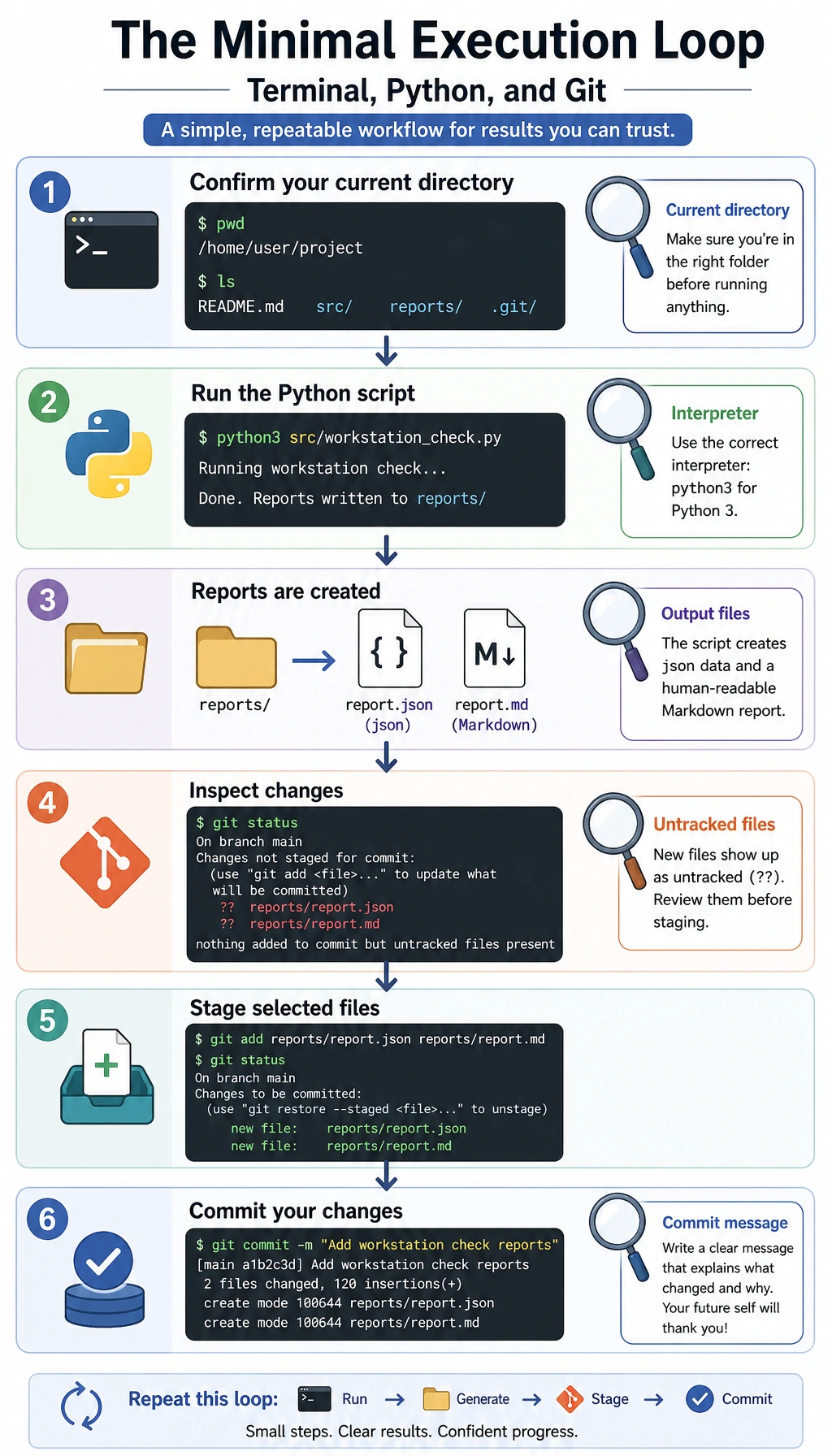 Terminal, Python, and Git execution loop