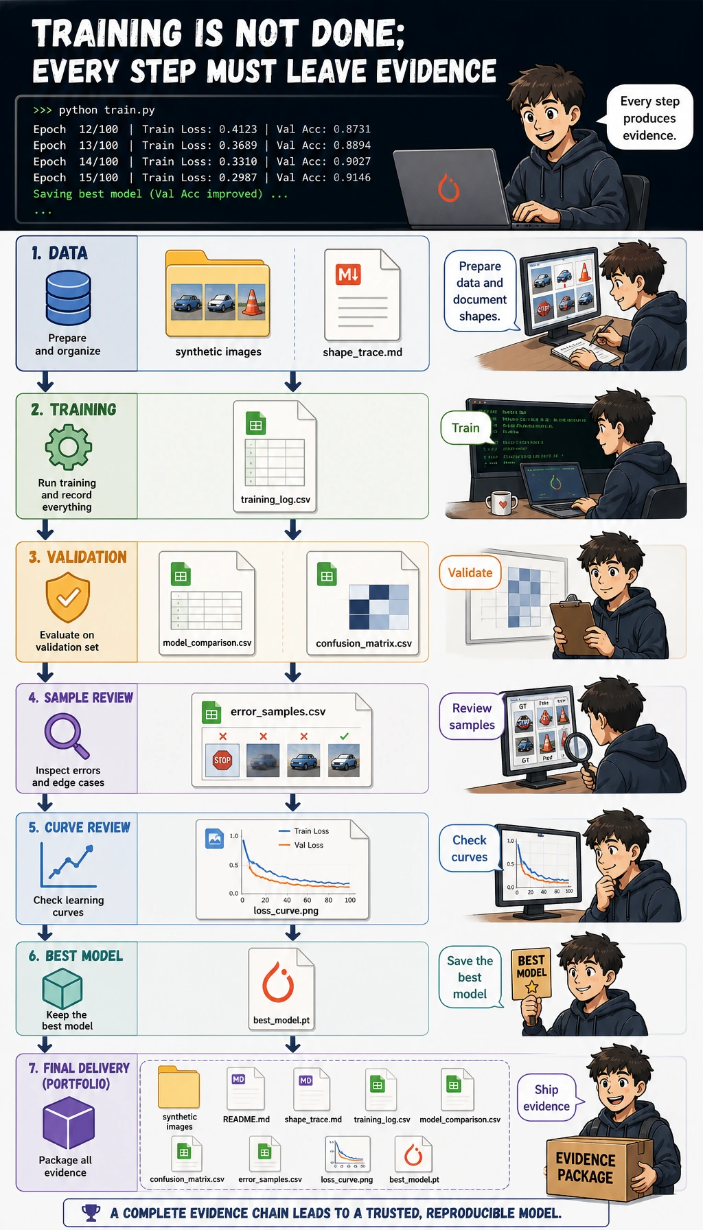Deep learning training evidence pipeline