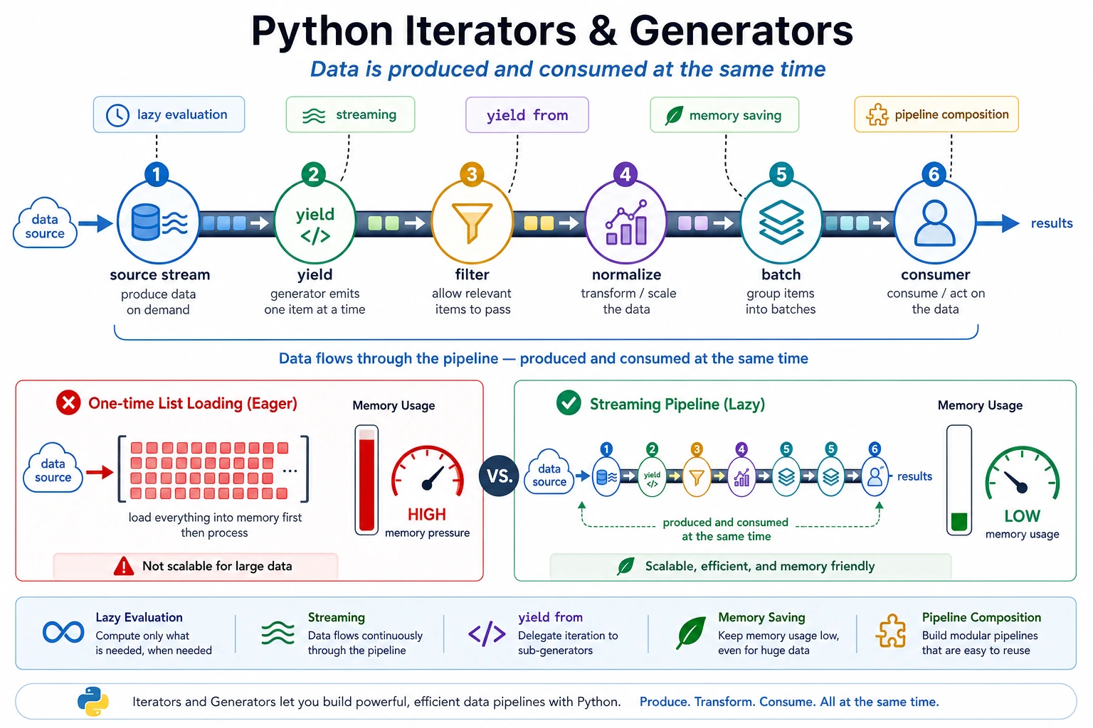 Generator stream pipeline