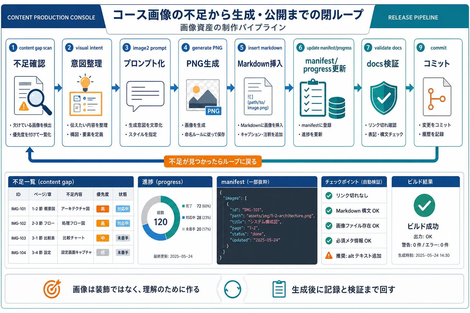 画像ギャップ検出から生成・公開までのフロー