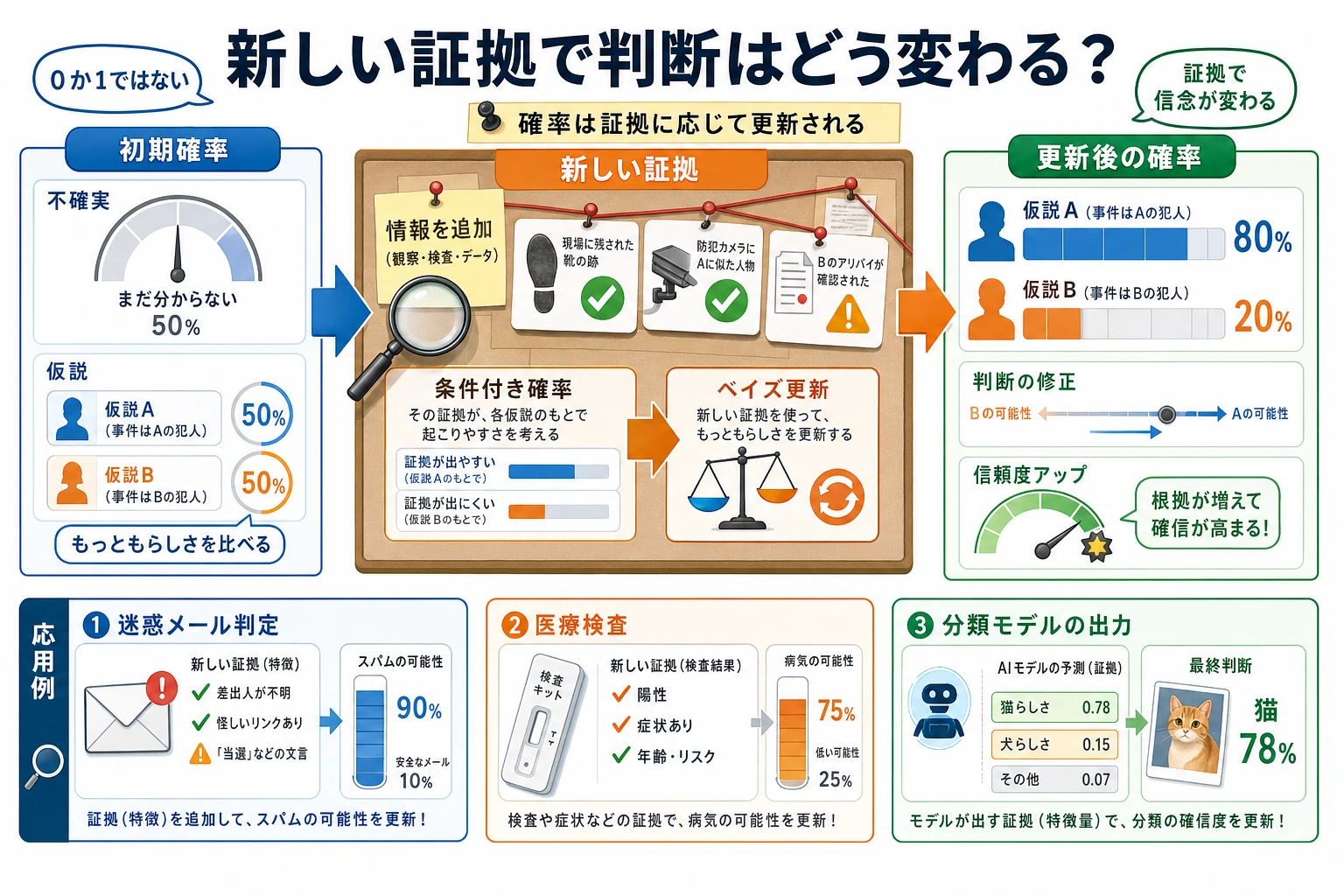 確率とベイズ更新のフローチャート