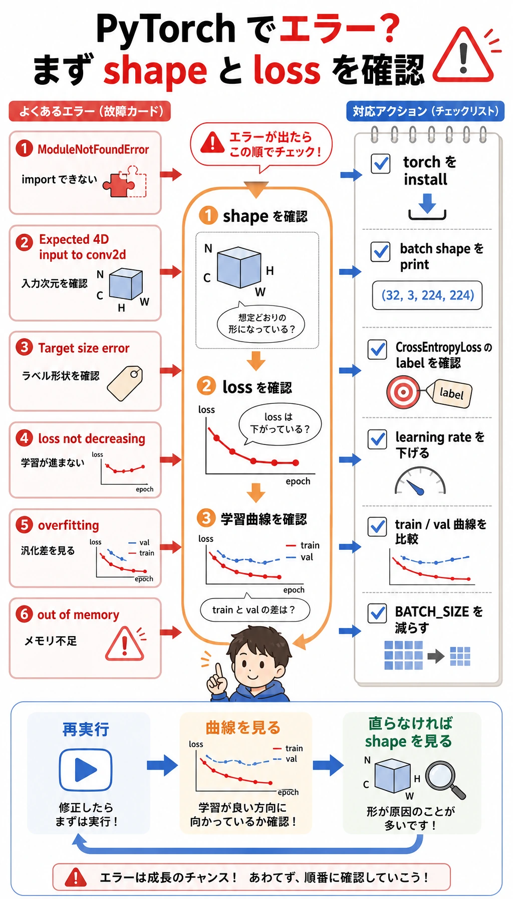 PyTorch shape と学習デバッグループ