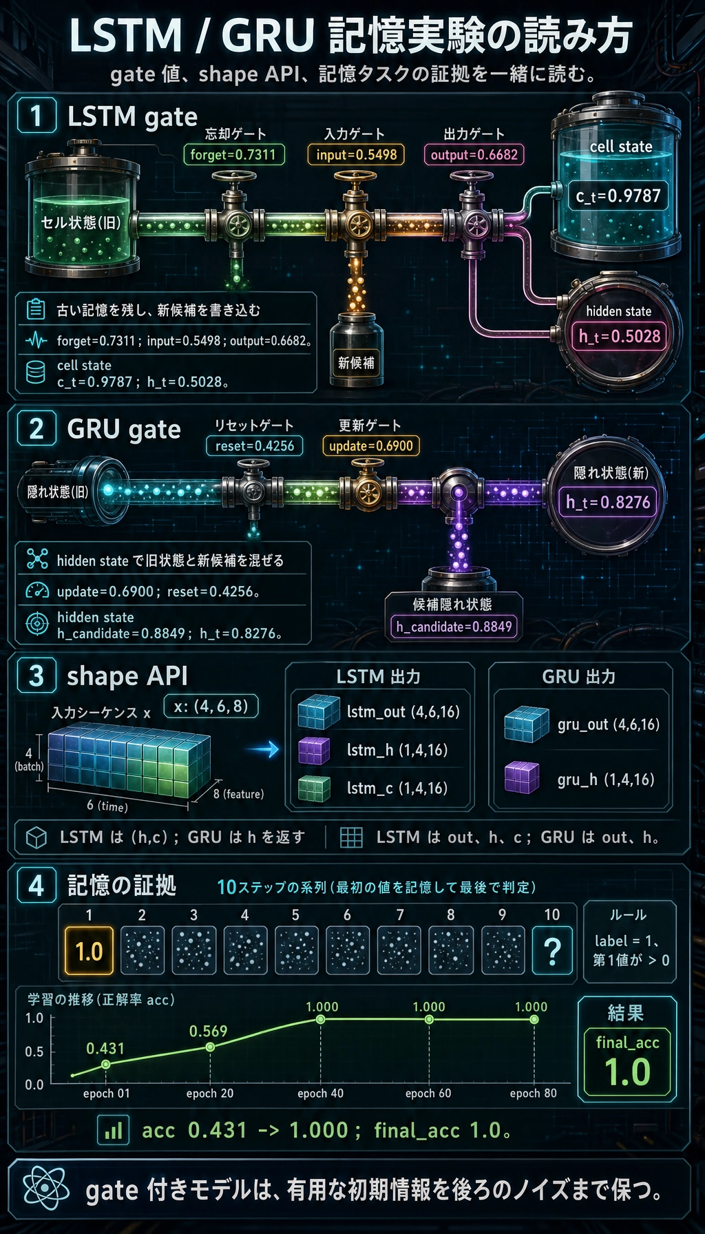 LSTM と GRU の記憶実験結果図