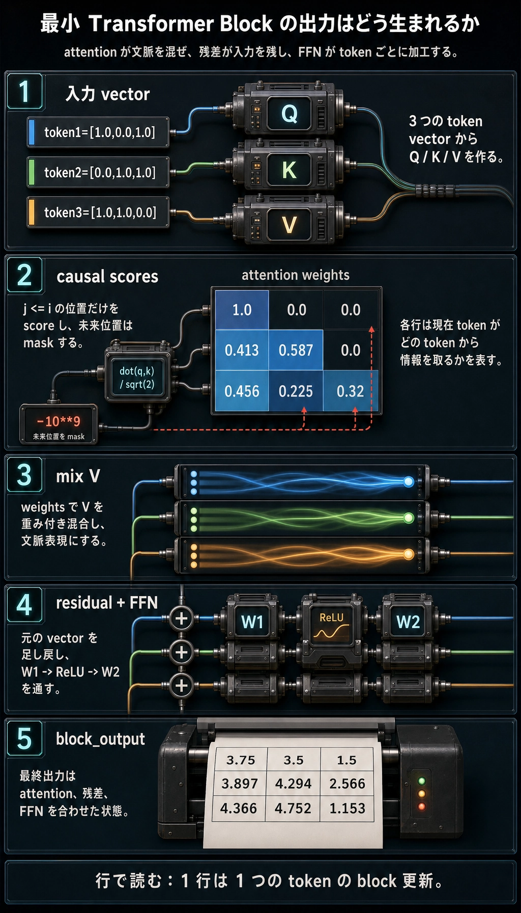 最小 Transformer block 実行結果図