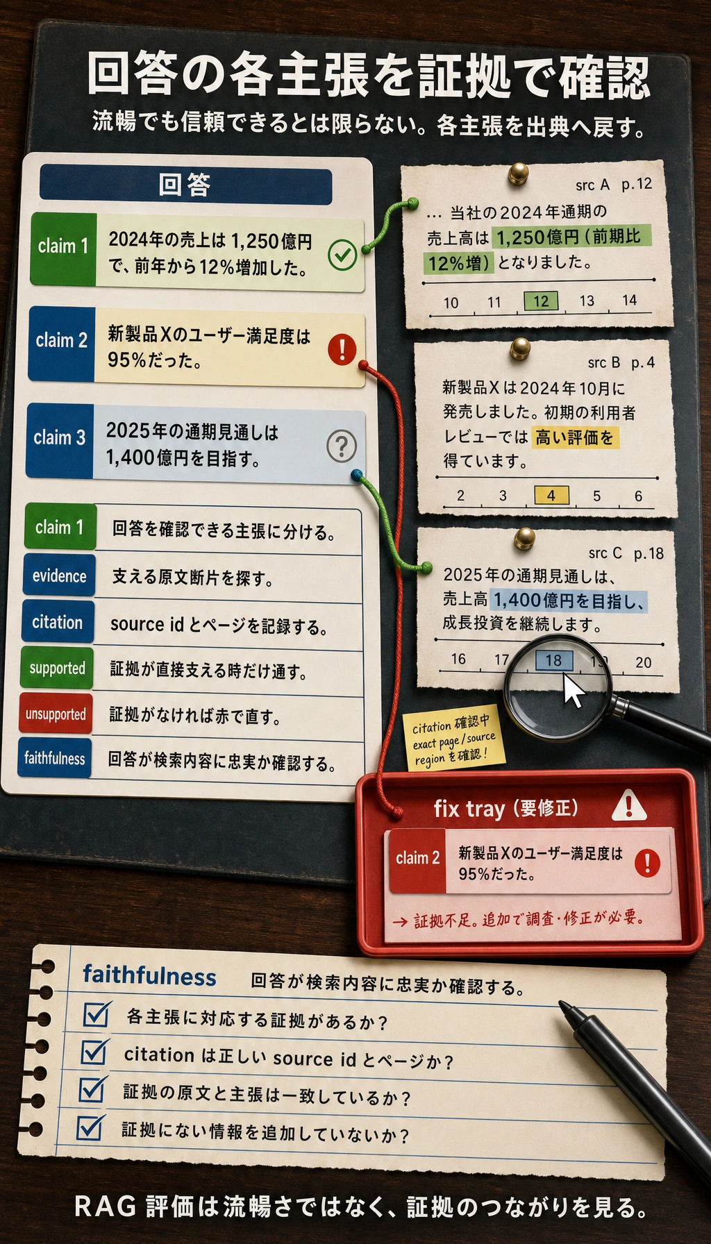 Faithfulness と引用の真正性チェック図