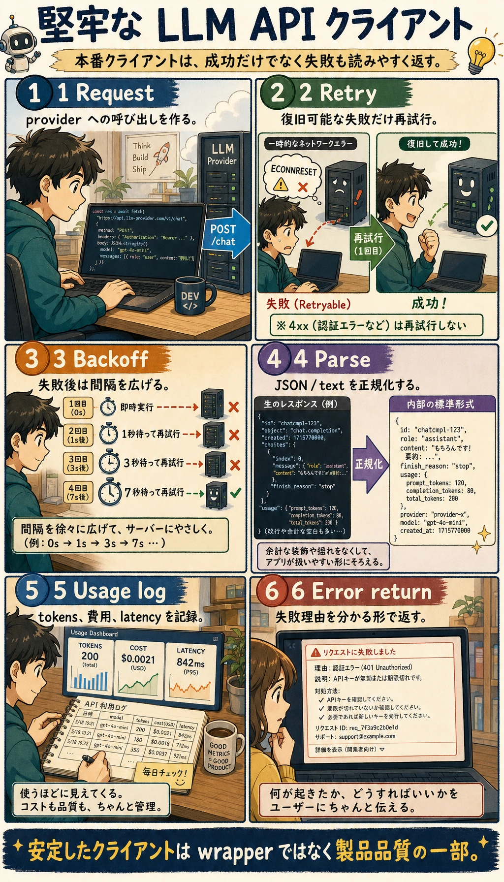 LLM API の堅牢なクライアント閉ループ図