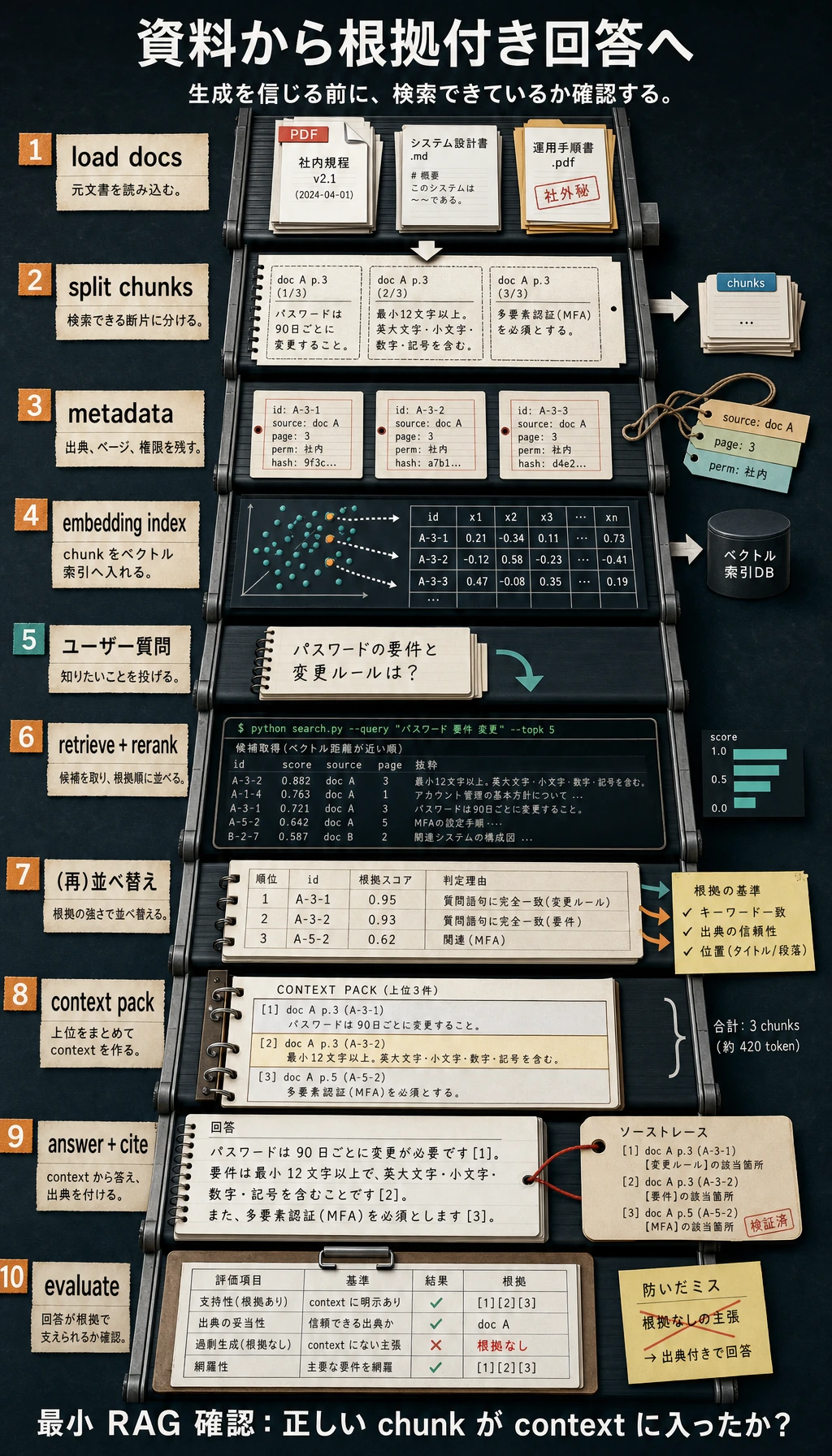 RAG のデータから回答までのパイプライン