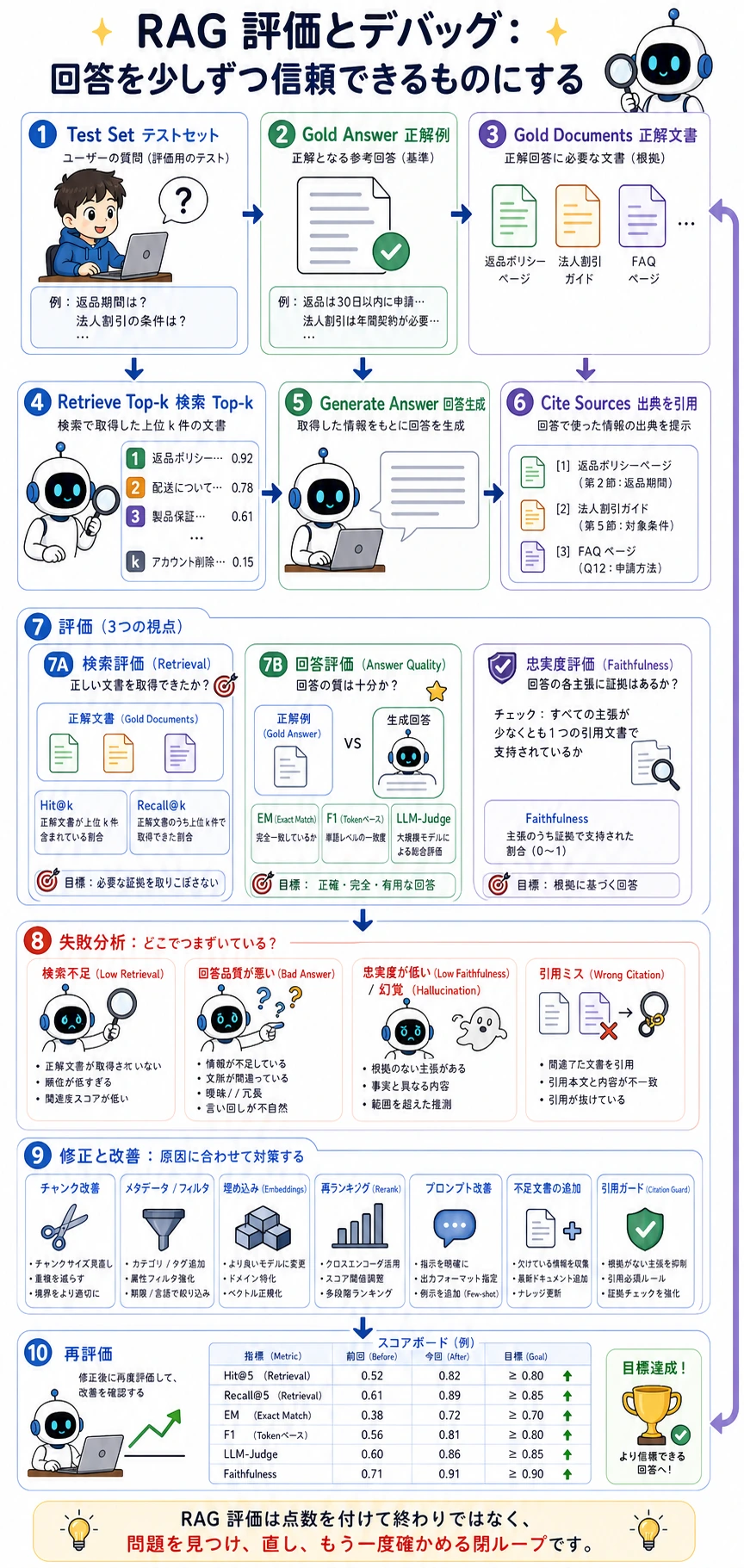 RAG 評価の閉ループ図