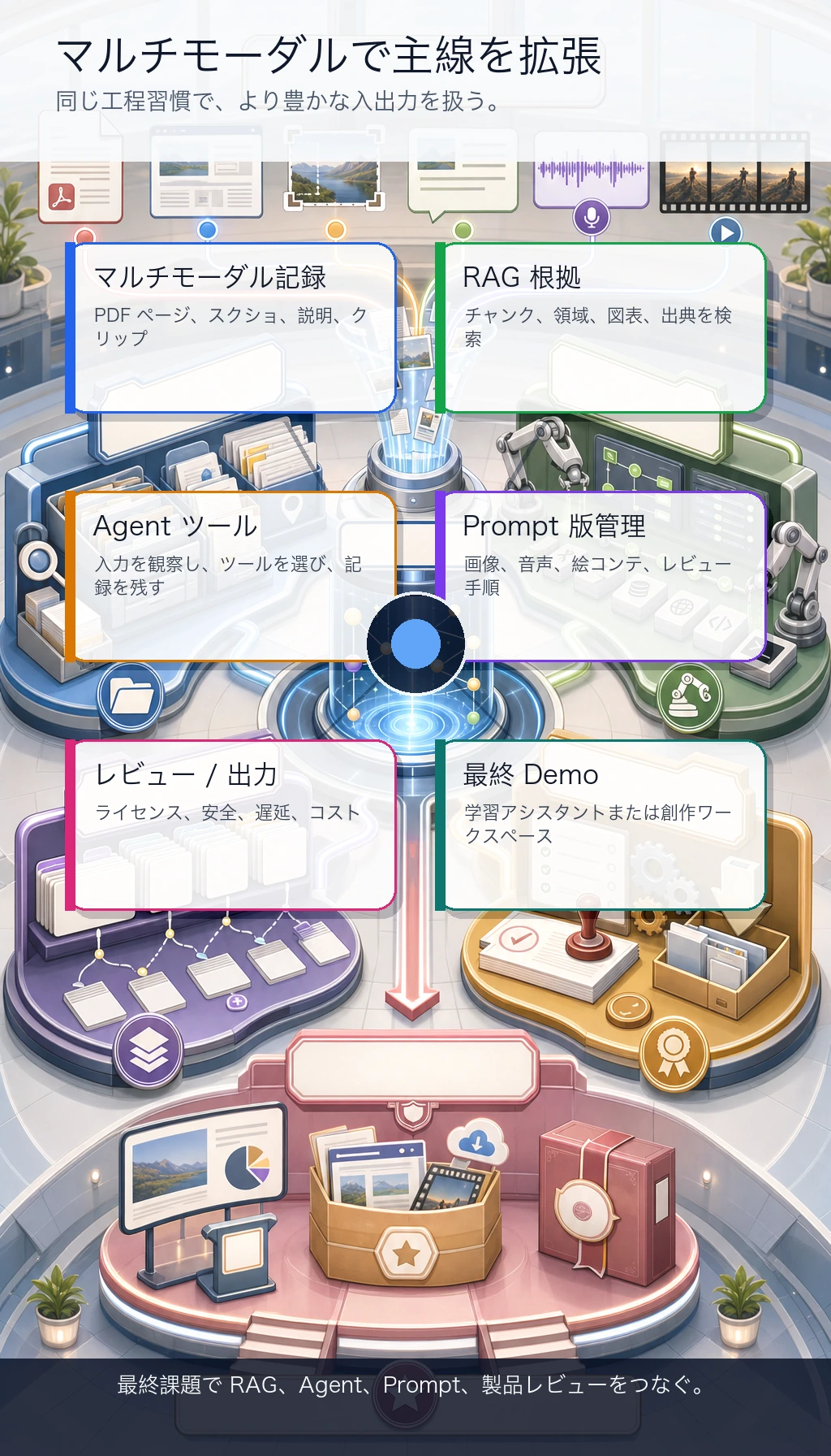 マルチモーダル RAG、Agent、卒業プロジェクト図