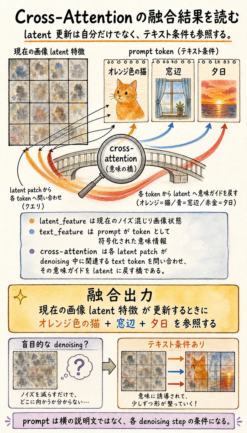 Stable Diffusion の cross-attention 融合結果図