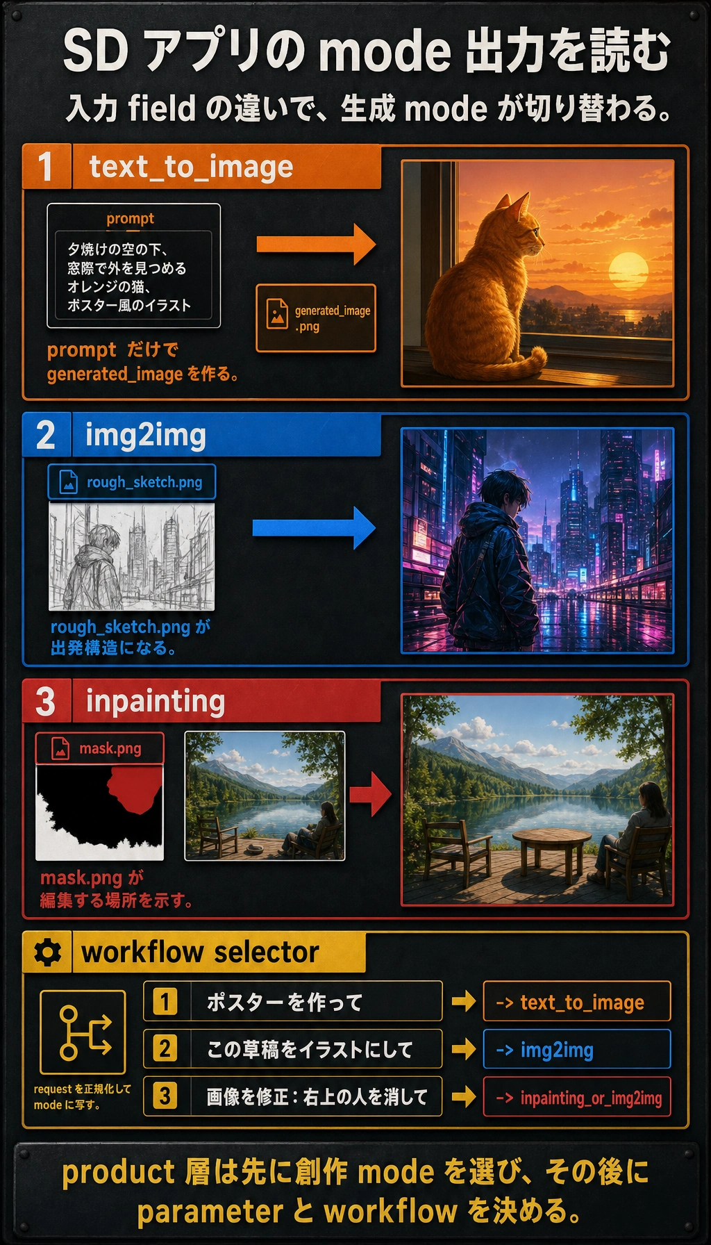 Stable Diffusion アプリ mode 出力比較図