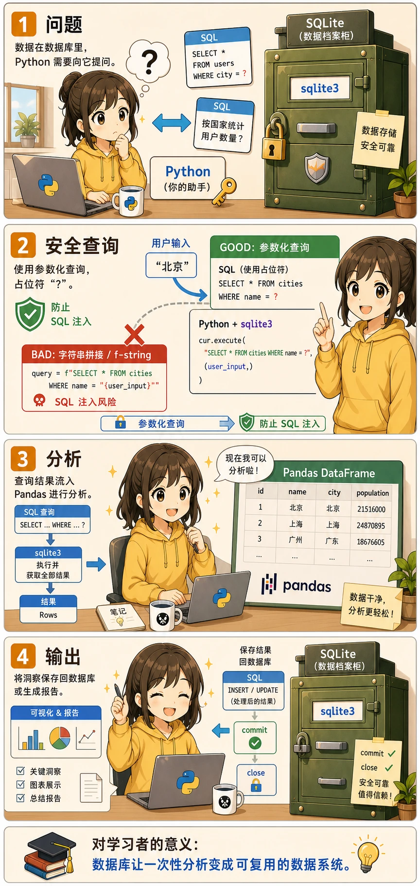 Python、SQL、SQLite 与 Pandas 的安全协作流程
