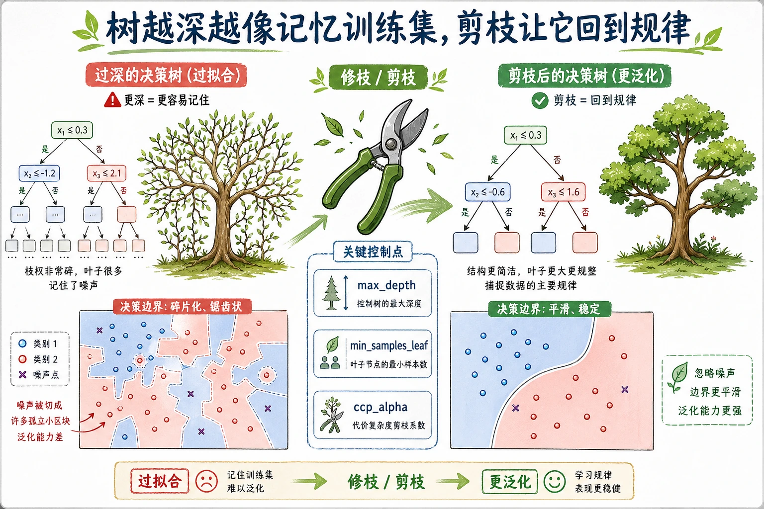 决策树过拟合与剪枝示意图