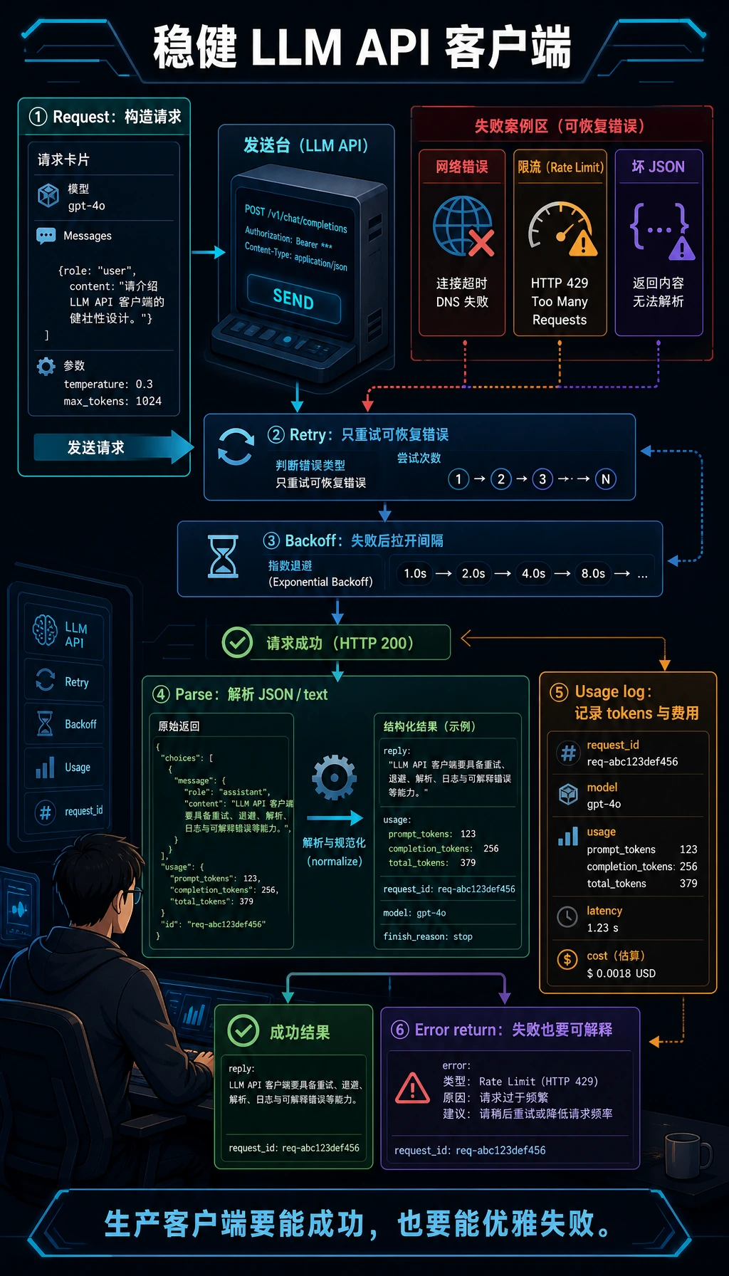 LLM API 稳健客户端闭环图